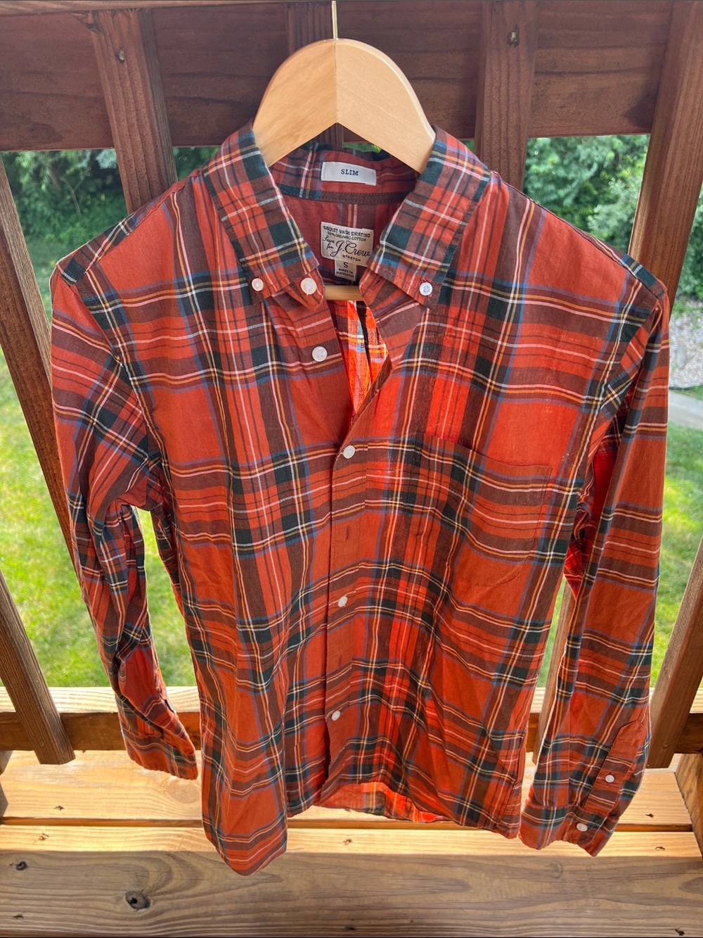 J. Crew Orange and Navy Plaid Button-Down Shirt